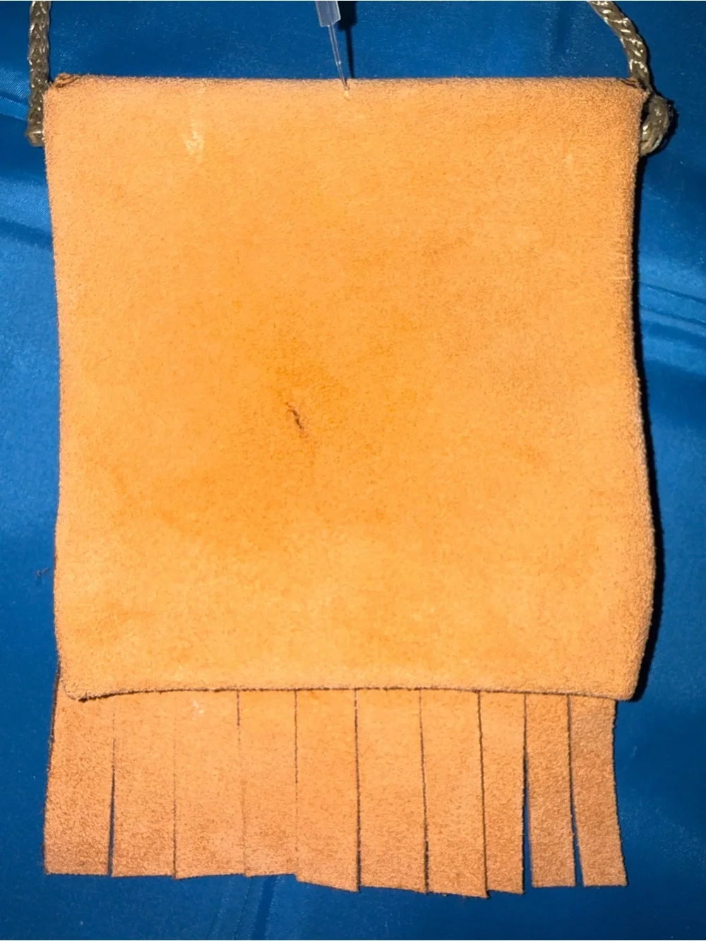 Handcrafted Orange Suede Fringe Crossbody Bag with Floral Design Made in Mexico